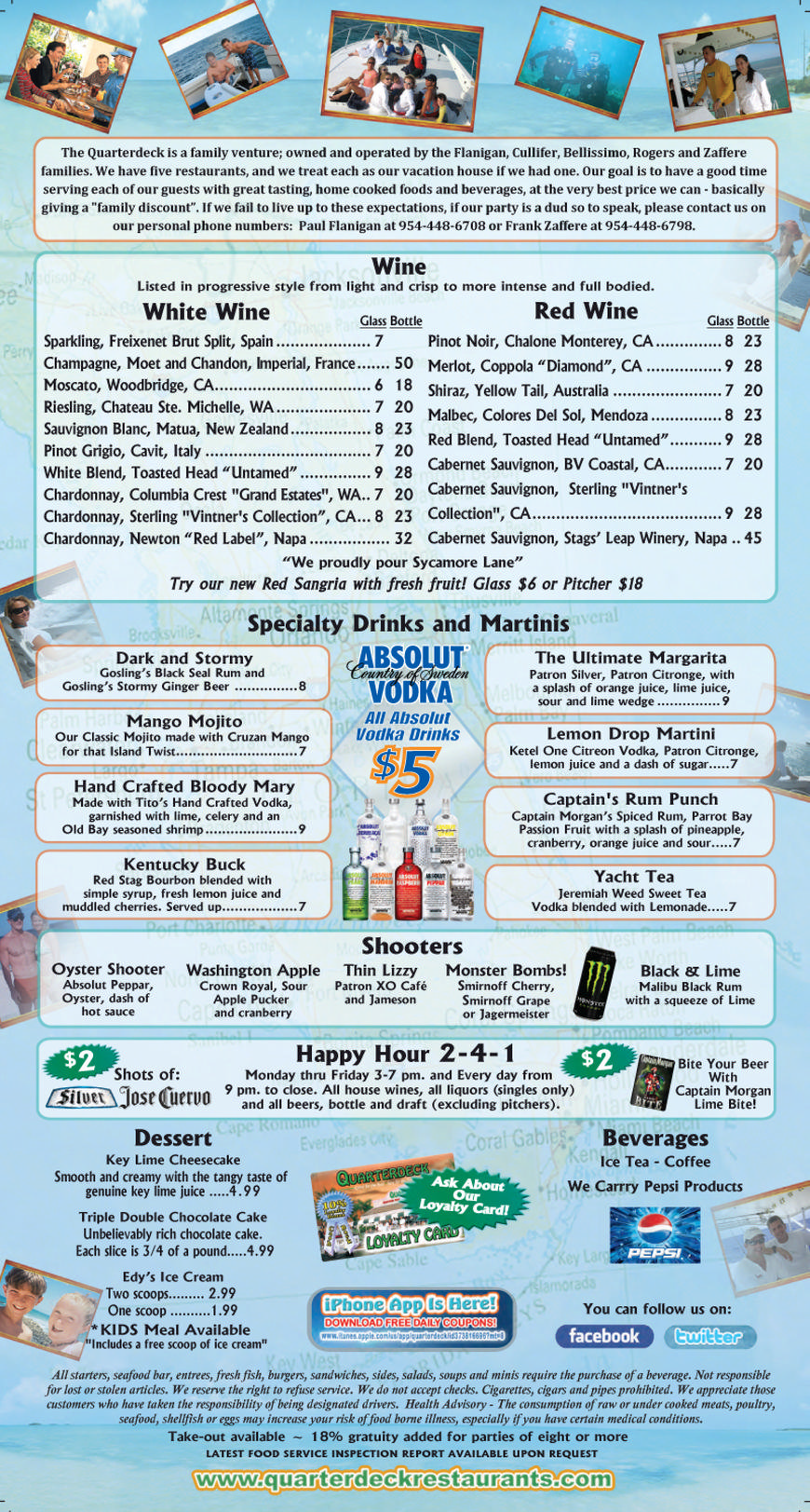  Pricelists of Quarterdeck Neighborhood Grill - Davie, FL 3155 S. University Dr. - Photo 1 of 3