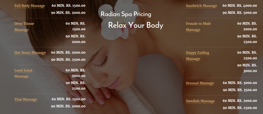  Pricelists of Radian Spa - Best Spa In Vidhyadhar Nagar Jaipur, Spa Near Me Sun N Moon Mall, Sikar Rd, Sector 2, Sector 5, Vidyadhar Nagar - Photo 1 of 1