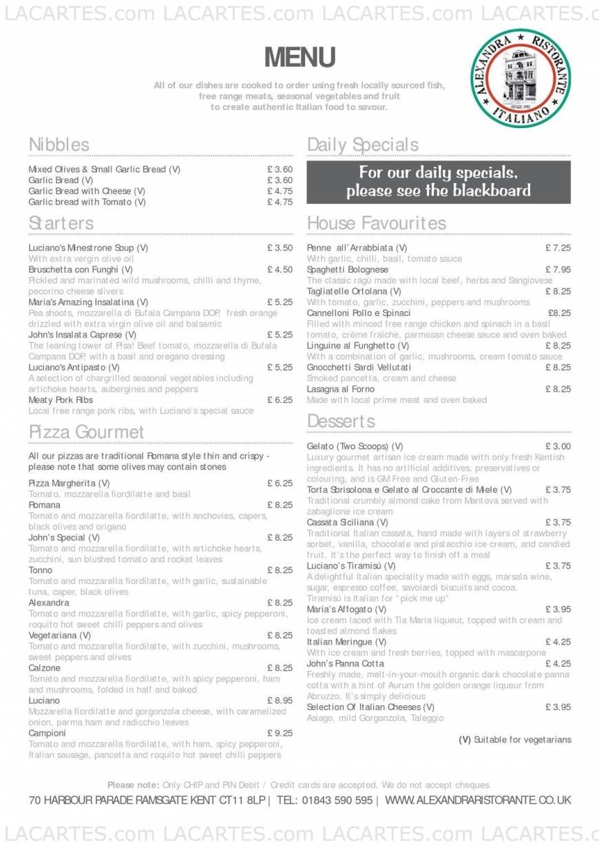  Pricelists of Alexandra Ristorante Italiano 70 Harbour Parade - Photo 1 of 1