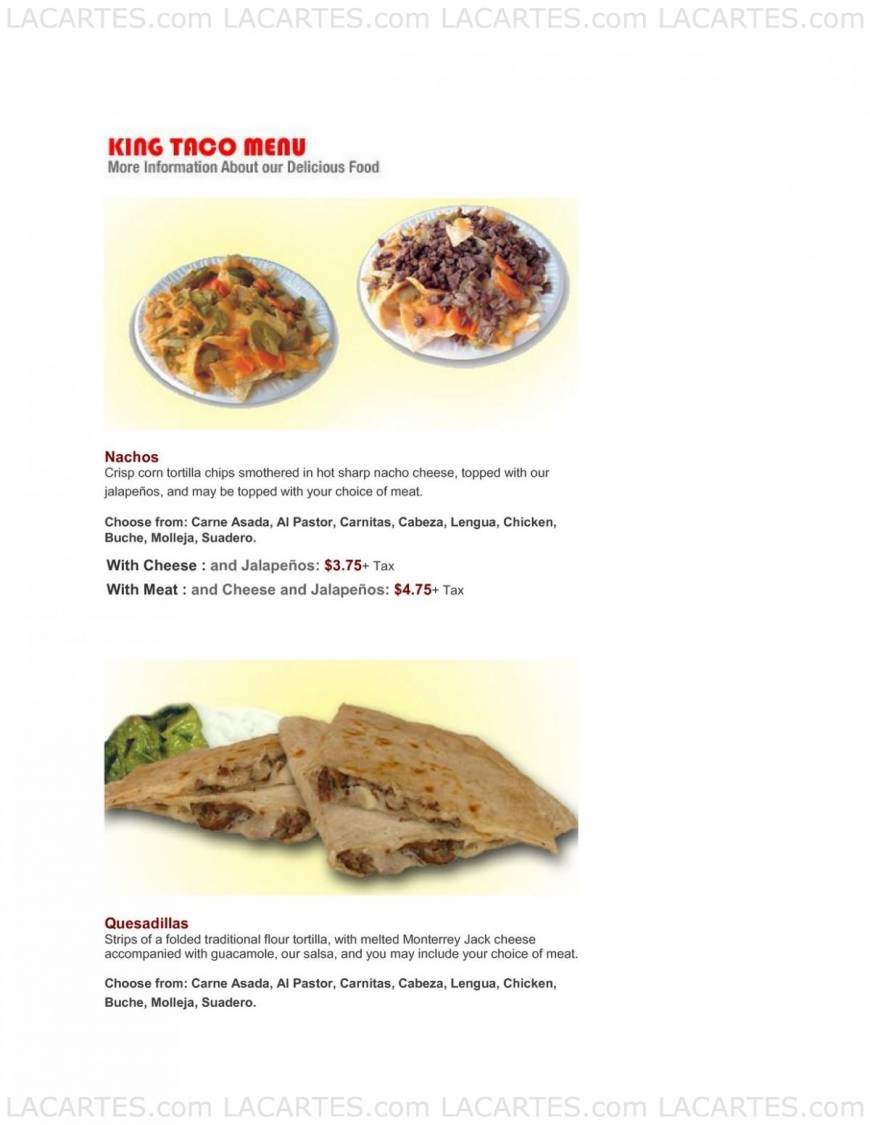  Pricelists of King Taco Restaurant-Cypress Ave 1118 Cypress Ave - Photo 1 of 6