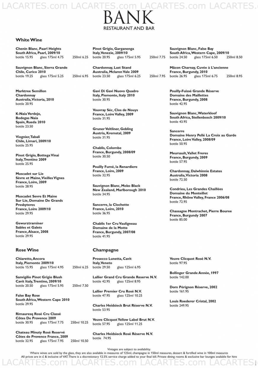  Pricelists of Bank Westminster & Zander Bar 45 Buckingham Gate - Photo 2 of 20