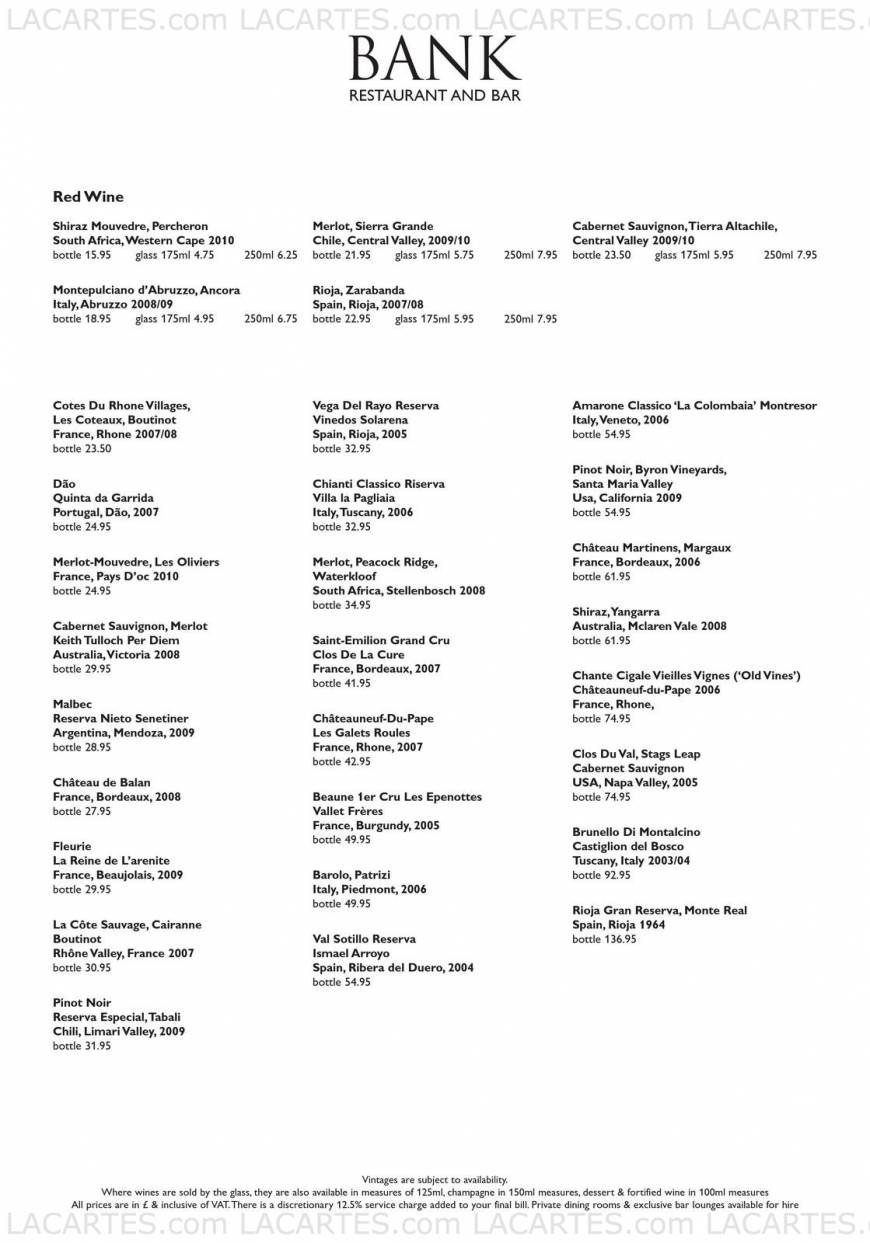  Pricelists of Bank Westminster & Zander Bar 45 Buckingham Gate - Photo 3 of 20