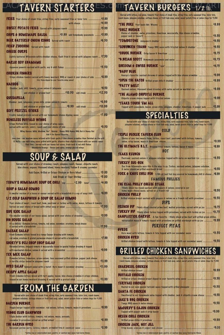  Pricelists of Teakwoods Tavern and Grill 5965 W. Ray Road # 20 - Photo 2 of 2