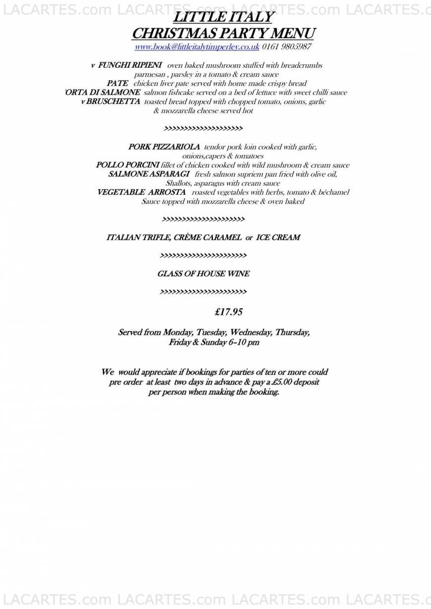  Pricelists of Little Italy Restaurant Timperley 391 Stockport Road    - Photo 5 of 5