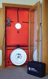 Blower door test used in an energy audit, A Plus Energy Services, Dublin