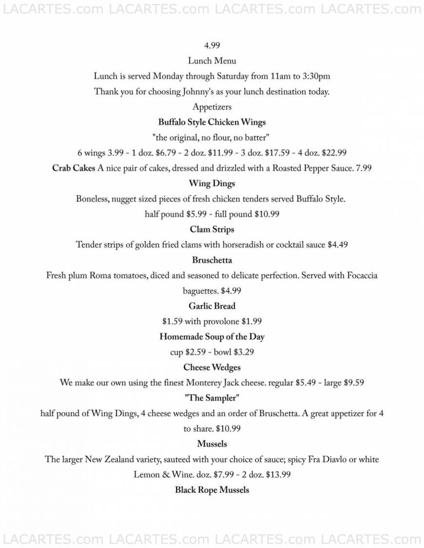  Pricelists of Johnny's Italian Restaurant - FL 2907 State Road 590 - Photo 11 of 16