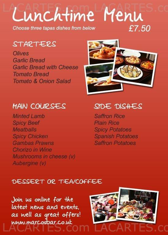  Pricelists of Marco's Wine Bar and Tapas Restaurant 30 Eastwood Road   - Photo 1 of 1