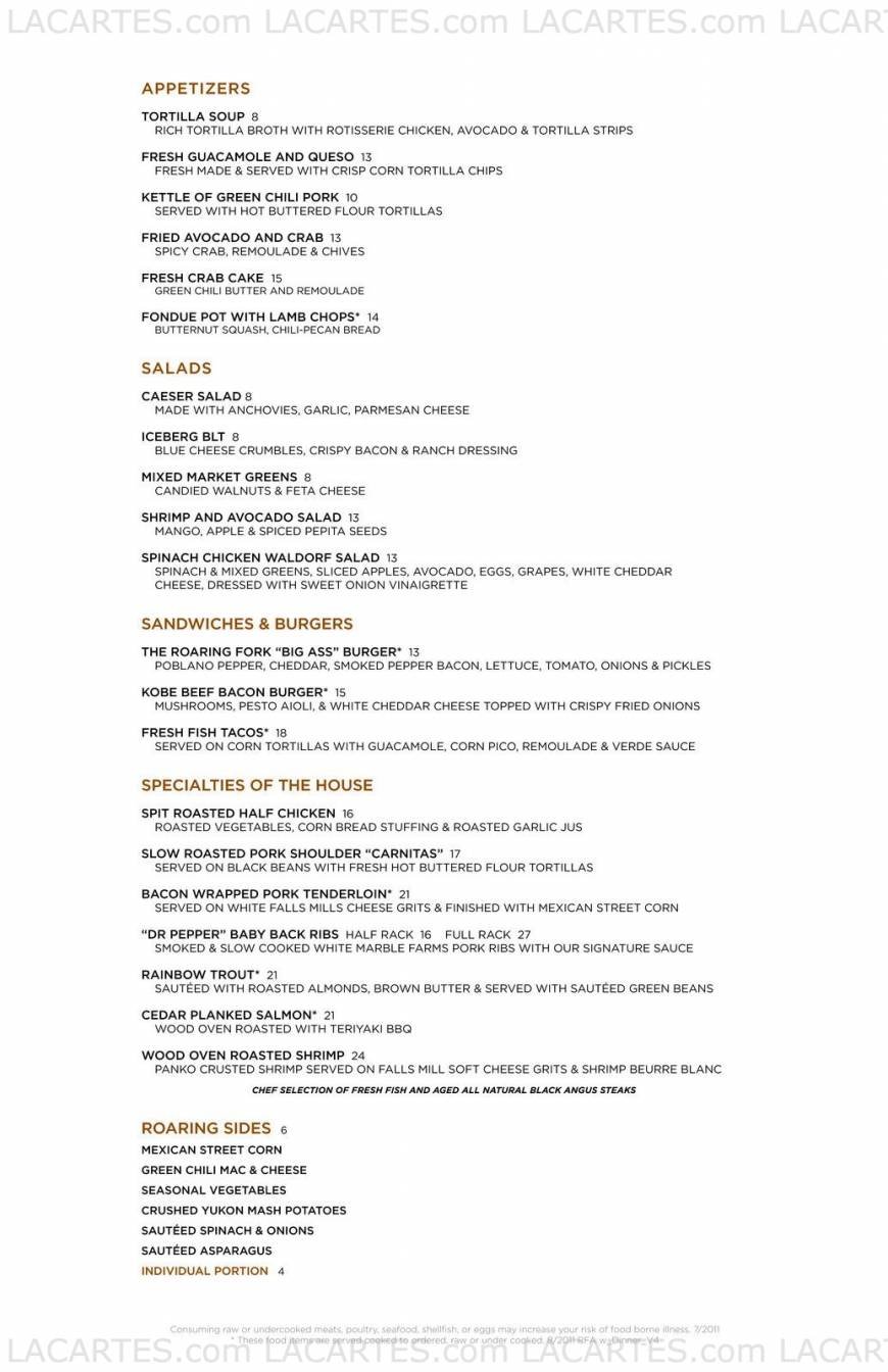  Pricelists of Roaring Fork Wood Fire Cooking & American Cuisine Austin 701 Congress - Photo 1 of 3