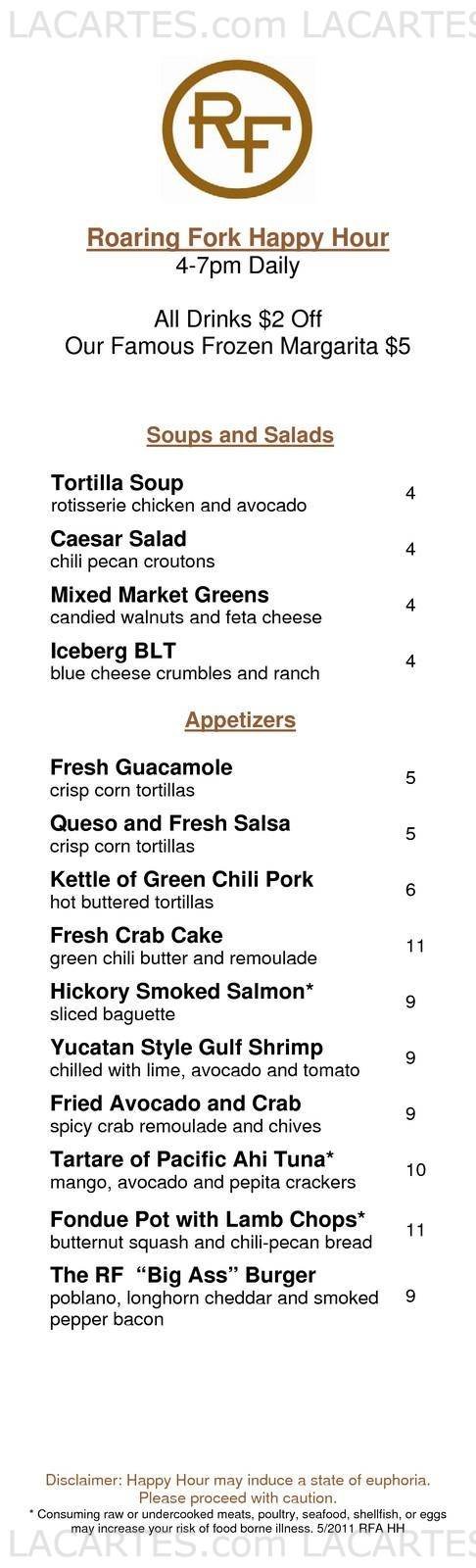  Pricelists of Roaring Fork Wood Fire Cooking & American Cuisine Austin 701 Congress - Photo 2 of 3
