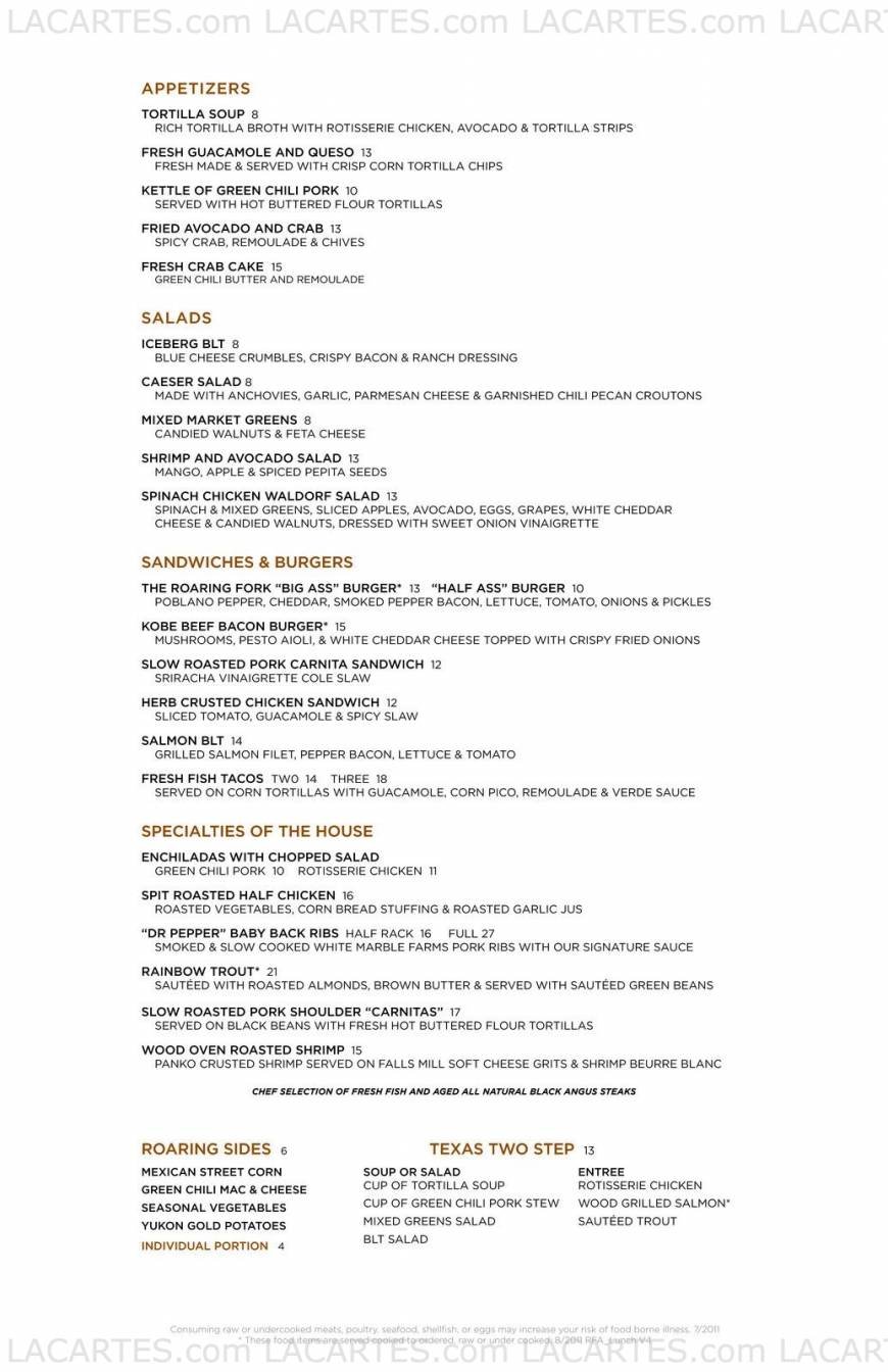  Pricelists of Roaring Fork Wood Fire Cooking & American Cuisine Austin 701 Congress - Photo 3 of 3