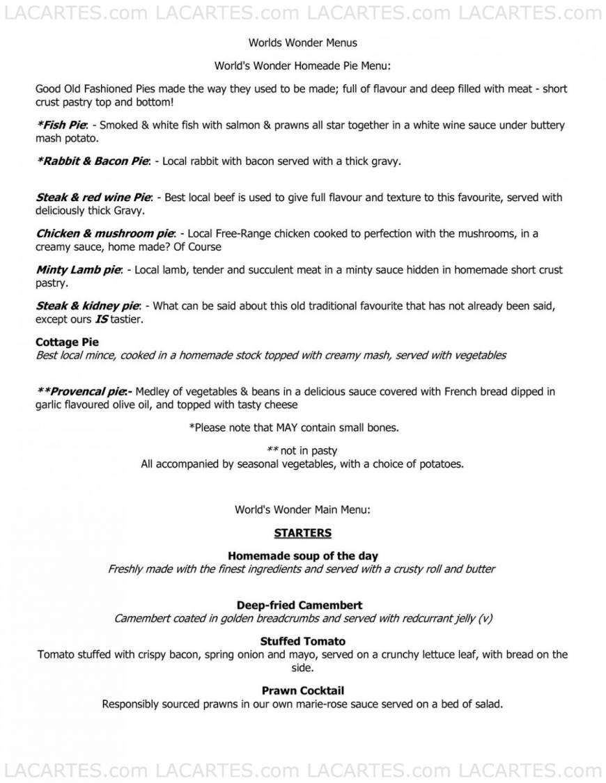  Pricelists of Worlds Wonder Restaurant Kenardington Road, Warehorne - Photo 1 of 6