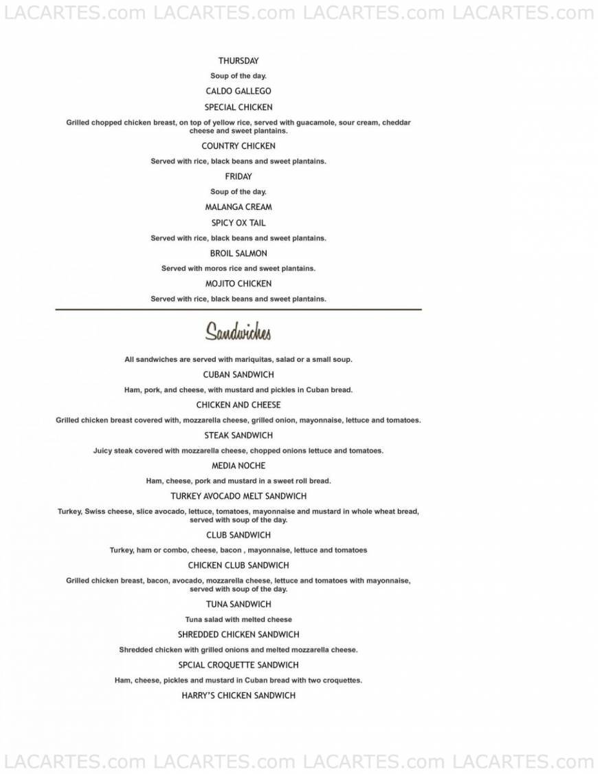  Pricelists of Havana Harry's Restaurant - Kendall, FL 9525 N Kendall Dr - Photo 6 of 13