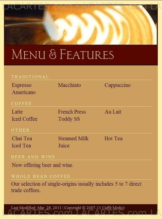  Pricelists of Caffe Medici Guadalupe 2222B Guadalupe St - Photo 1 of 1