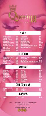 Menus & Prices, QueenLu Beauty Parlour, Fourways