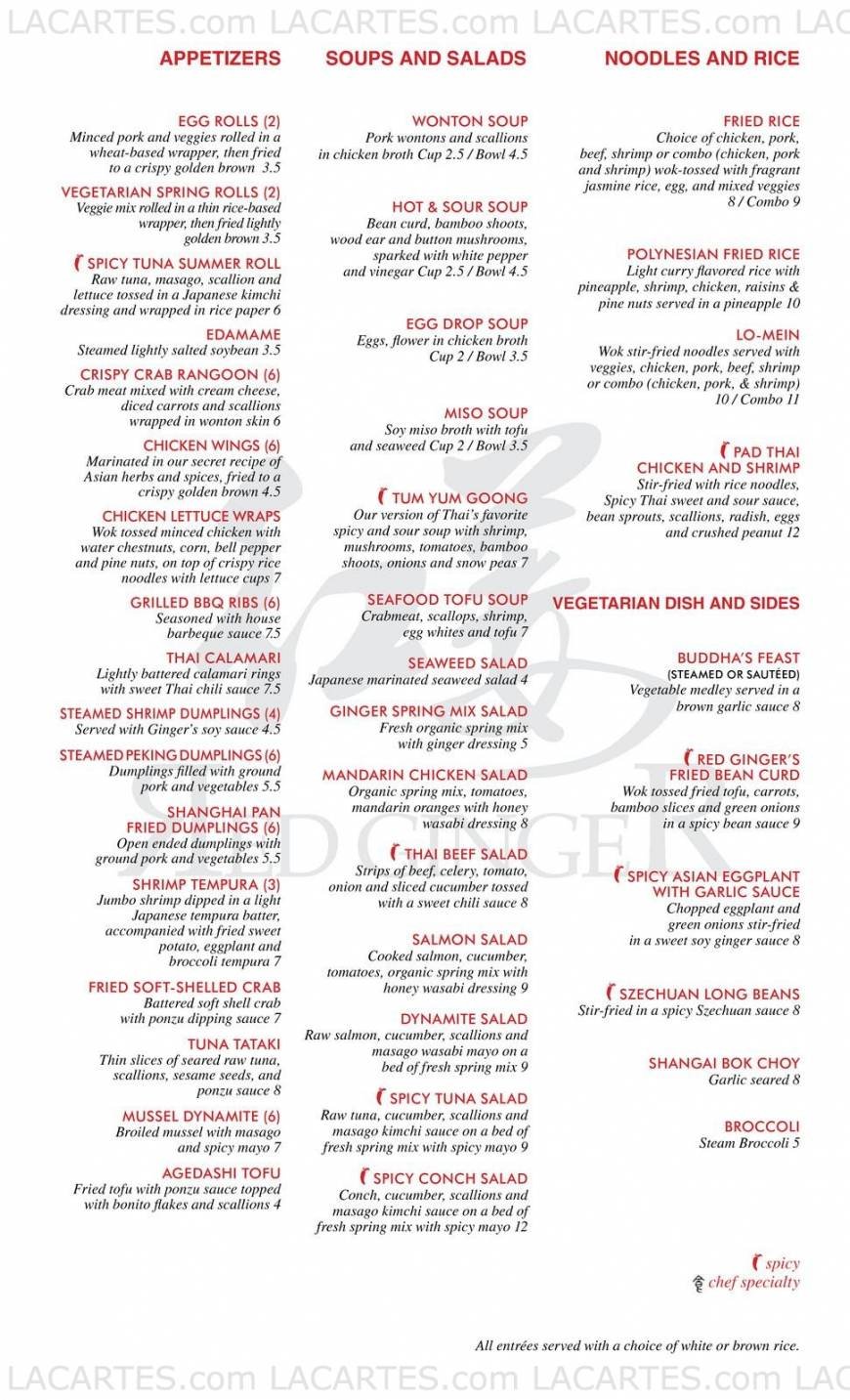  Pricelists of Red Ginger Asian Bistro - FL 9710 W Sample Rd - Photo 1 of 6