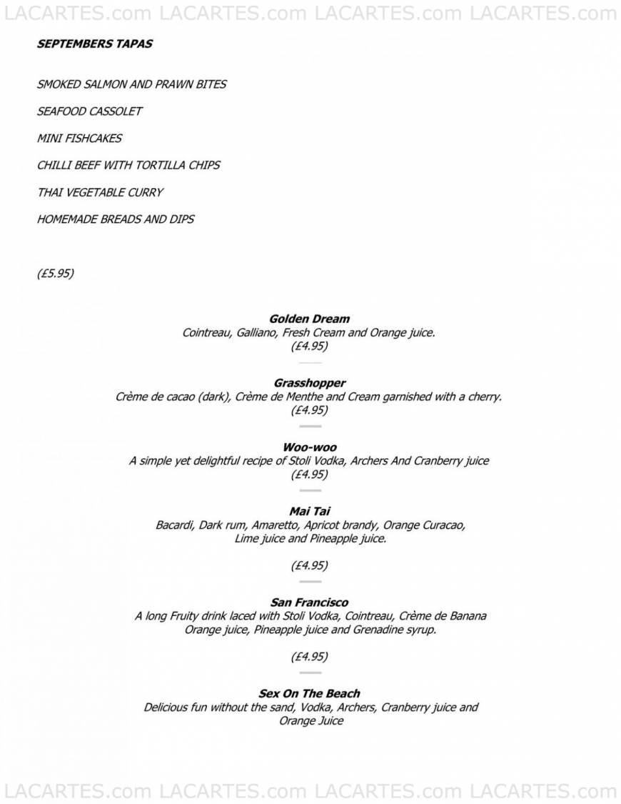  Pricelists of Septembers Champagne Bar and Restaurant 17 Queen Street - Photo 1 of 7