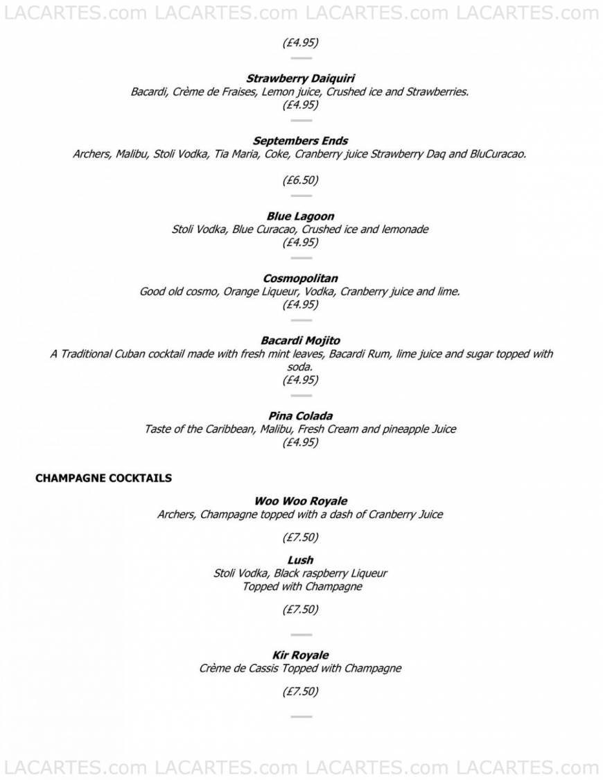  Pricelists of Septembers Champagne Bar and Restaurant 17 Queen Street - Photo 2 of 7
