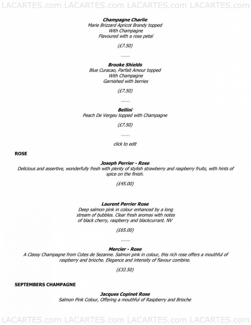  Pricelists of Septembers Champagne Bar and Restaurant 17 Queen Street - Photo 3 of 7