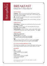 Menus & Prices, Bangalore Express City, 3 - 6 Gracechurch Street