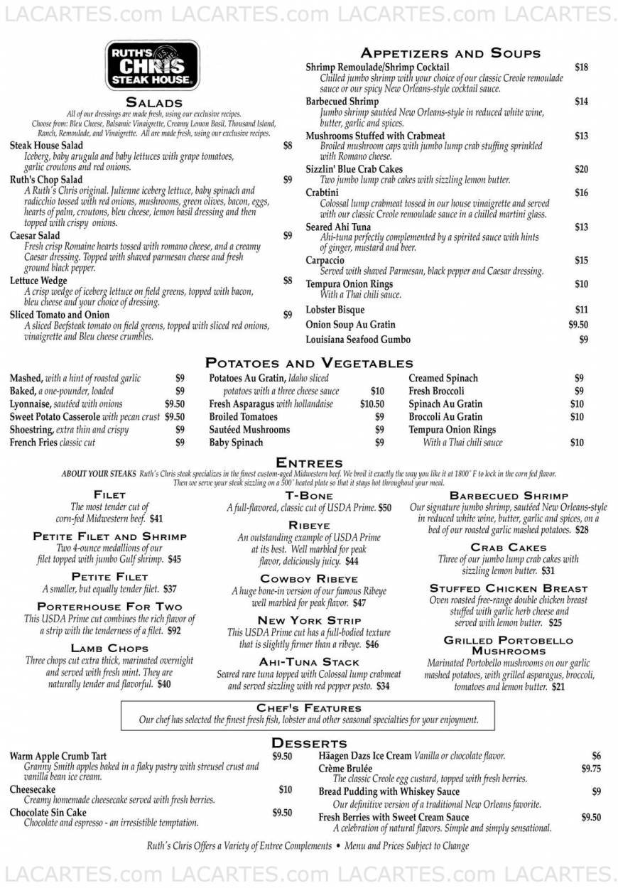  Pricelists of Ruth's Chris Steak House Austin 107 W. 6th Street - Photo 9 of 9