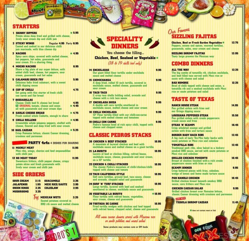  Pricelists of Pedro's Mexican Cantina Chapelfield Gardens    - Photo 1 of 9