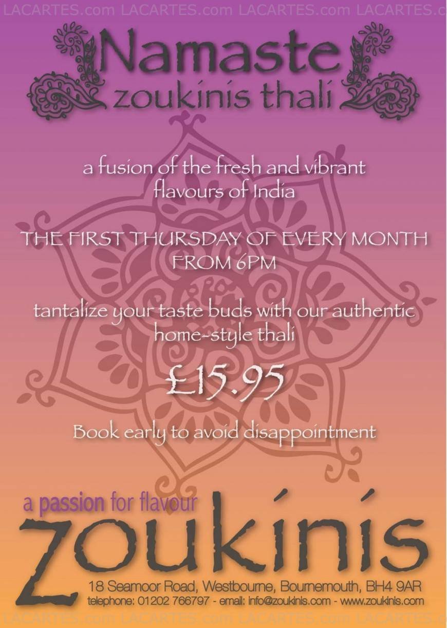  Pricelists of Zoukinis Vegetarian and Vegan Restaurant 18 Seamoor Road Westbourne - Photo 3 of 8