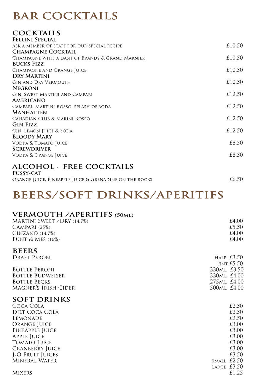  Pricelists of Fellini Restaurant 294 Uxbridge Road - Photo 14 of 23