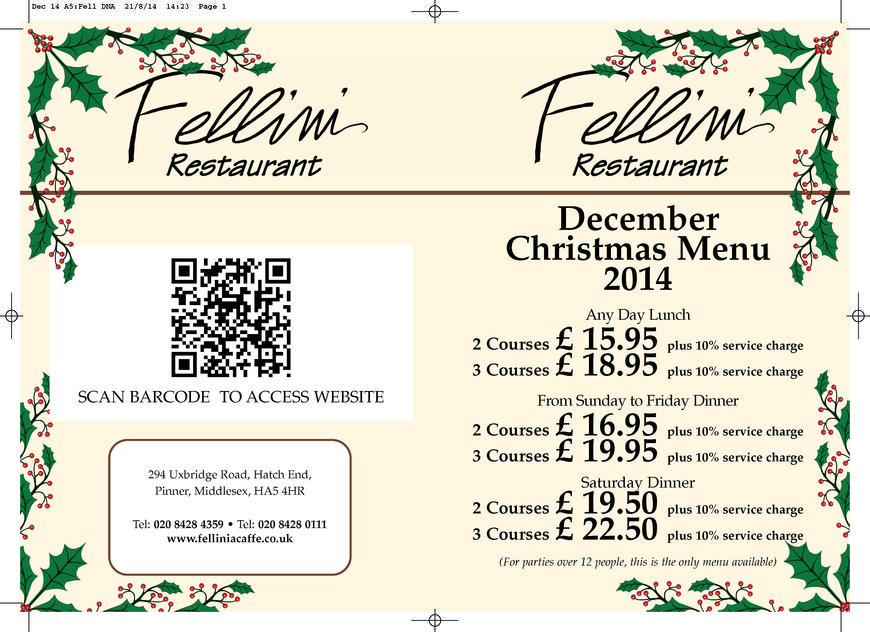  Pricelists of Fellini Restaurant 294 Uxbridge Road - Photo 7 of 23