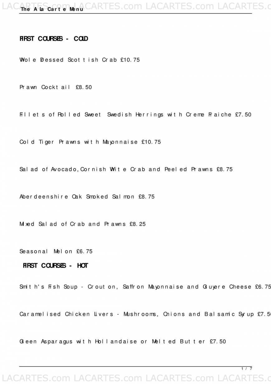  Pricelists of Smith's Brasserie Ongar Fyfield Road      - Photo 1 of 16