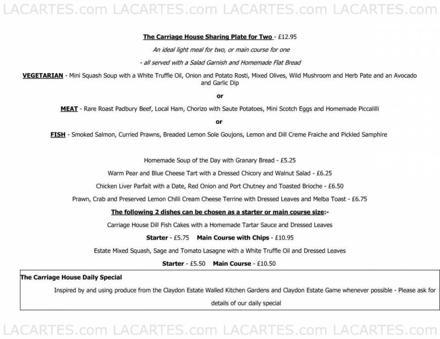  Pricelists of The Carriage House Restaurant Middle Claydon - Photo 1 of 14