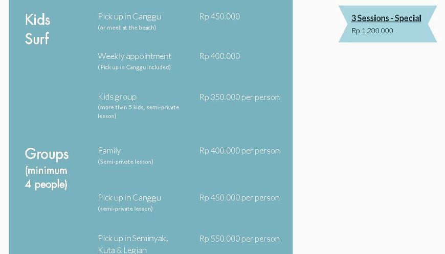  Pricelists of Surf Well Bali for lessons and guide trip Jalan Pantai Batu Bolong, Canggu - Photo 3 of 3