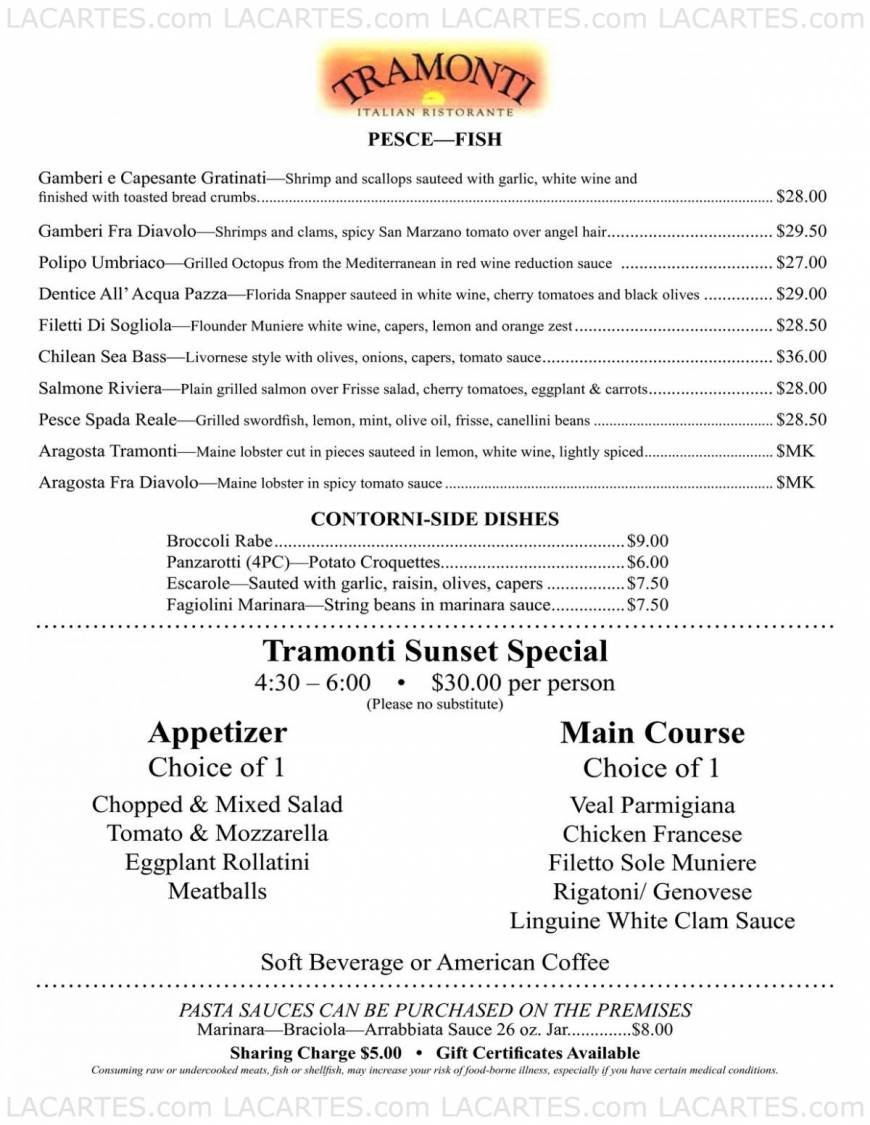  Pricelists of Tramonti Italian Restaurant - FL 119 E. Atlantic Avenue - Photo 5 of 9