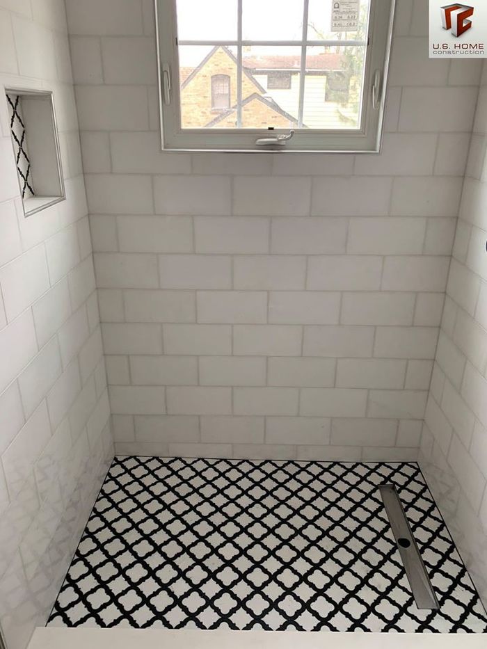 Bathroom remodeling Chicago - textured tiles shower Bathroom remodeling Chicago of U.S. Home Construction Inc. 3456 N Harlem Ave - Photo 12 of 21
