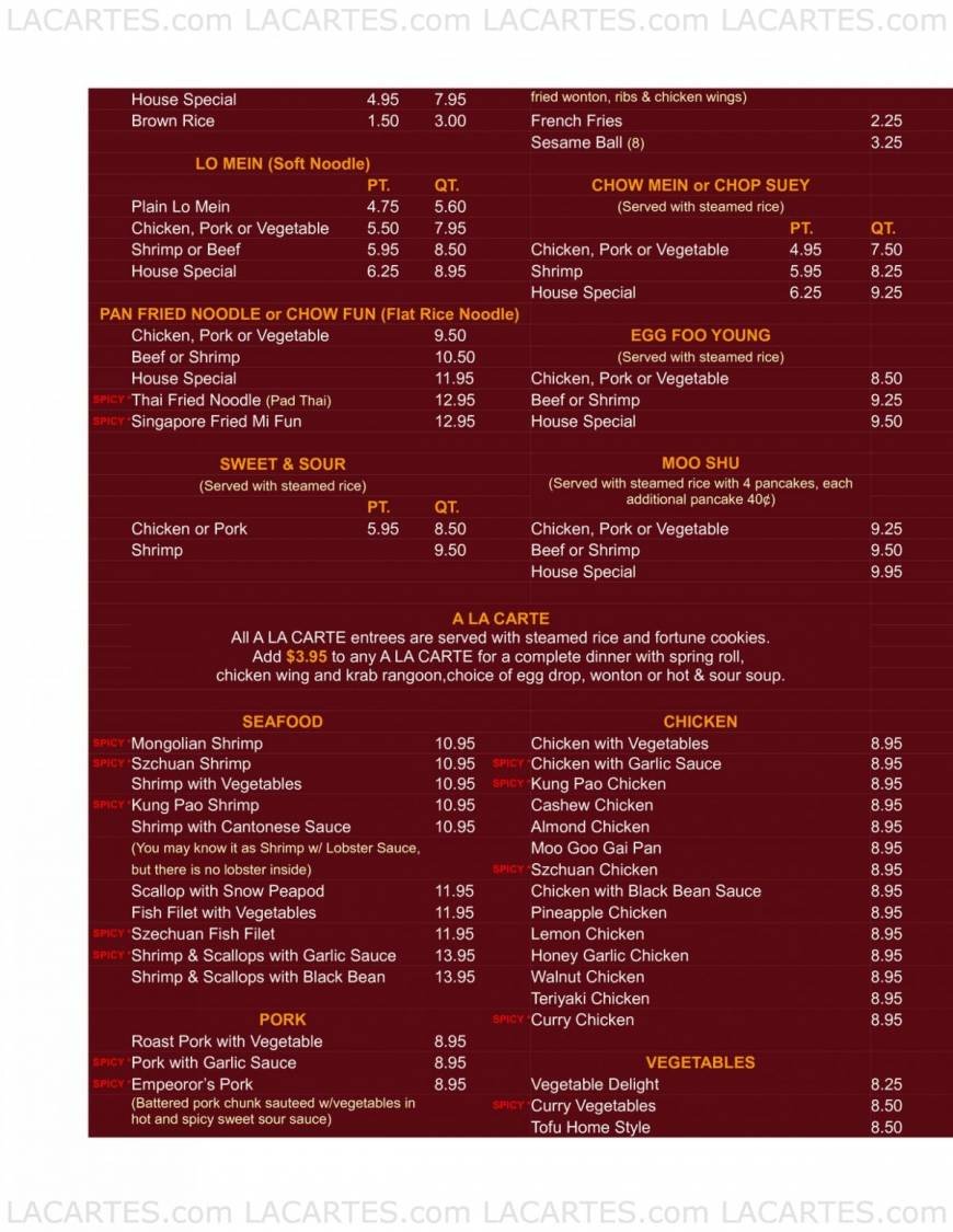  Pricelists of Feng Lin Chinese Restaurant - FL 1561 S. Congress Ave. - Photo 2 of 3