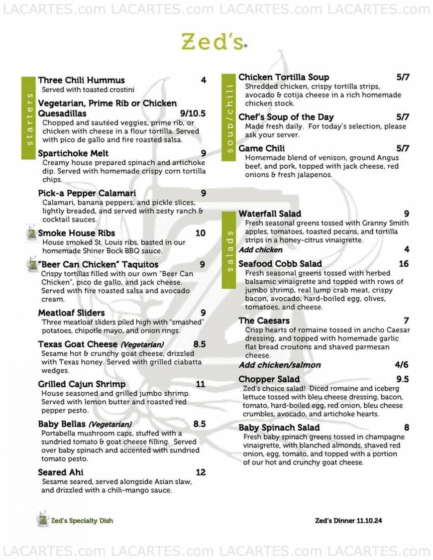  Pricelists of Zed's Restaurant 501 Canyon Ridge Dr. - Photo 10 of 16