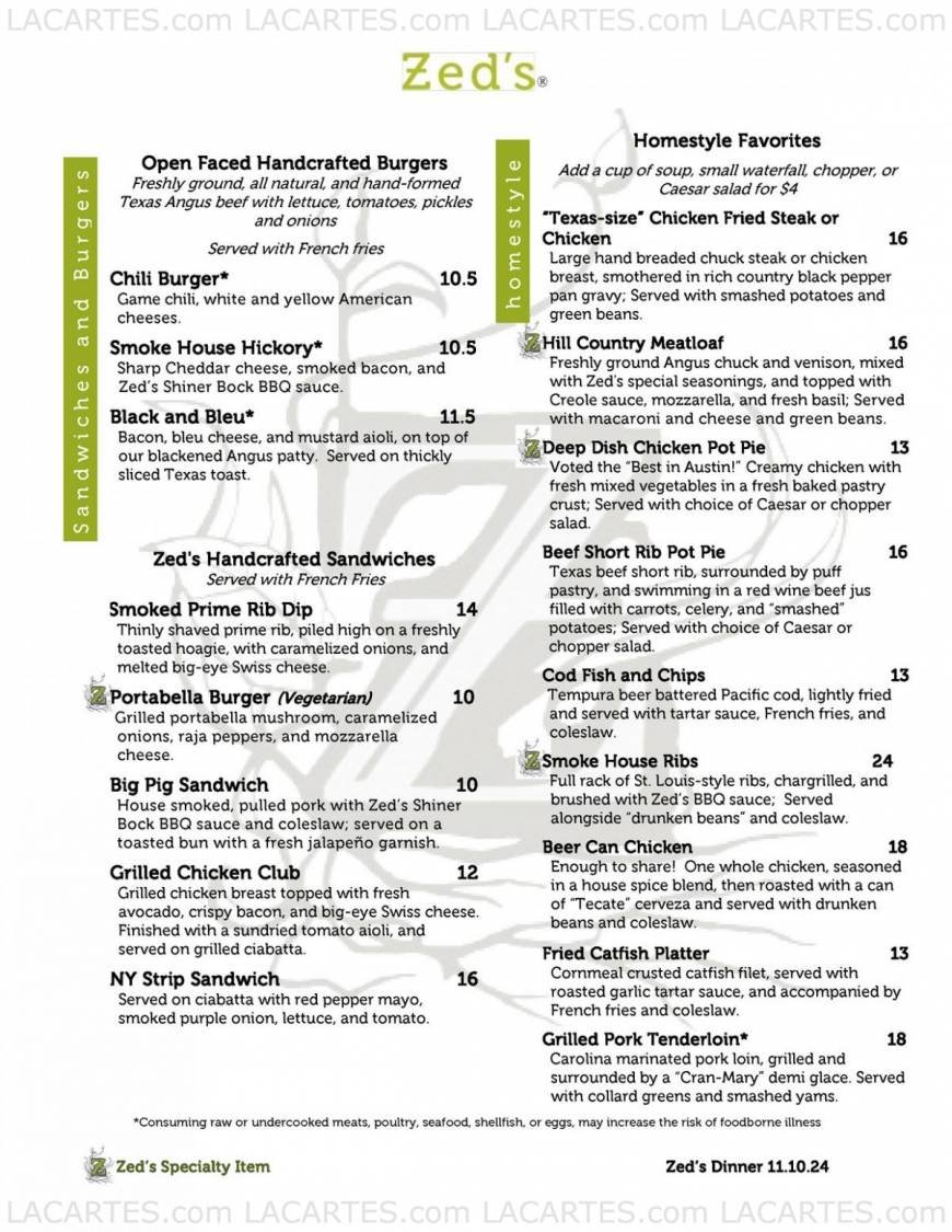  Pricelists of Zed's Restaurant 501 Canyon Ridge Dr. - Photo 11 of 16