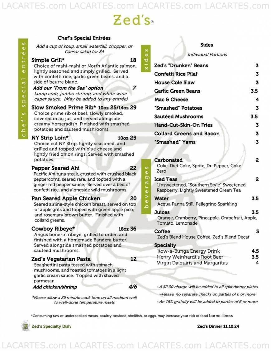  Pricelists of Zed's Restaurant 501 Canyon Ridge Dr. - Photo 12 of 16