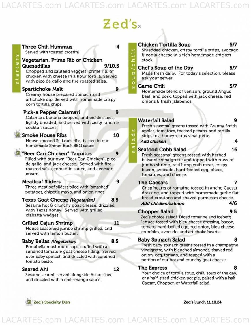  Pricelists of Zed's Restaurant 501 Canyon Ridge Dr. - Photo 13 of 16