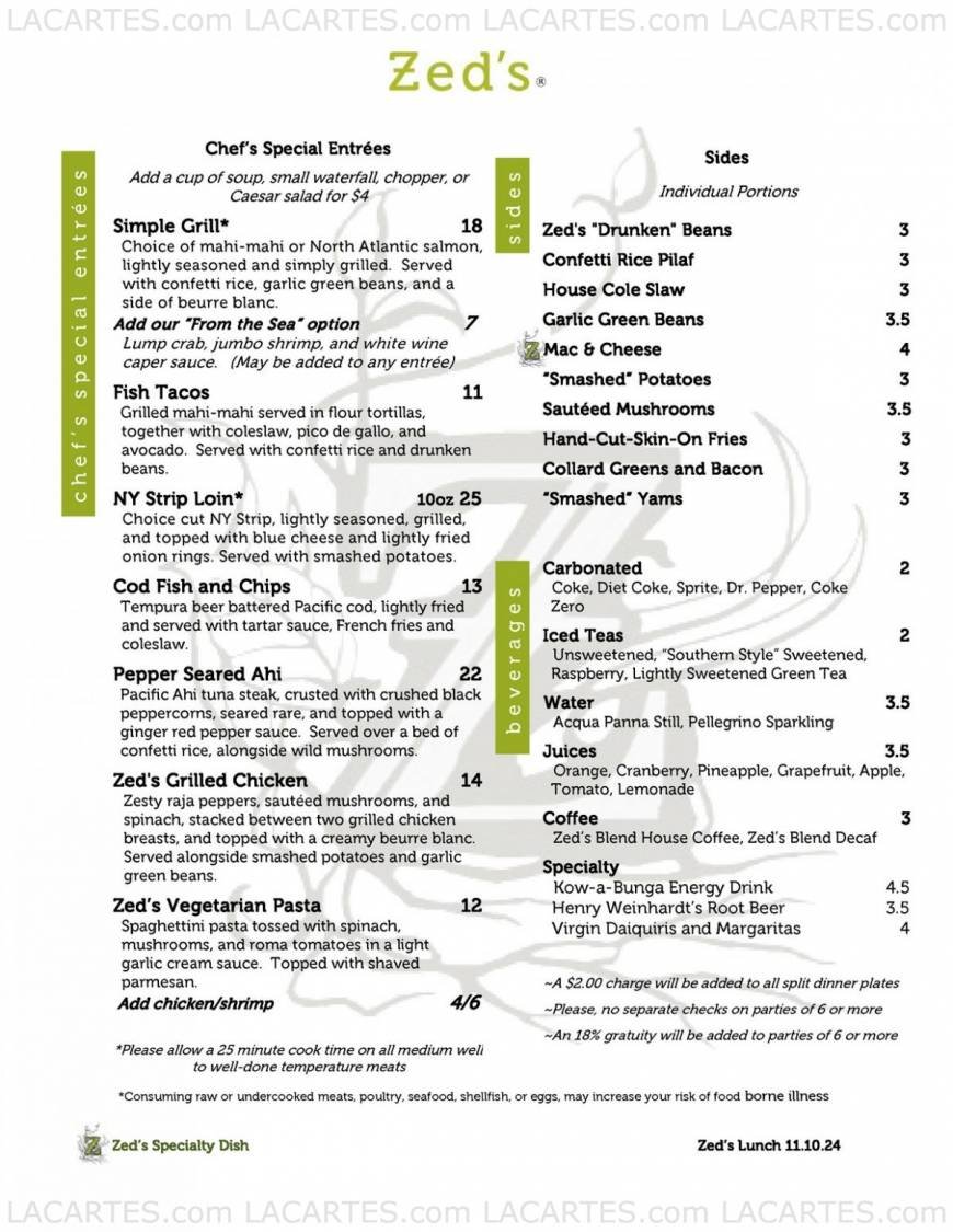  Pricelists of Zed's Restaurant 501 Canyon Ridge Dr. - Photo 15 of 16