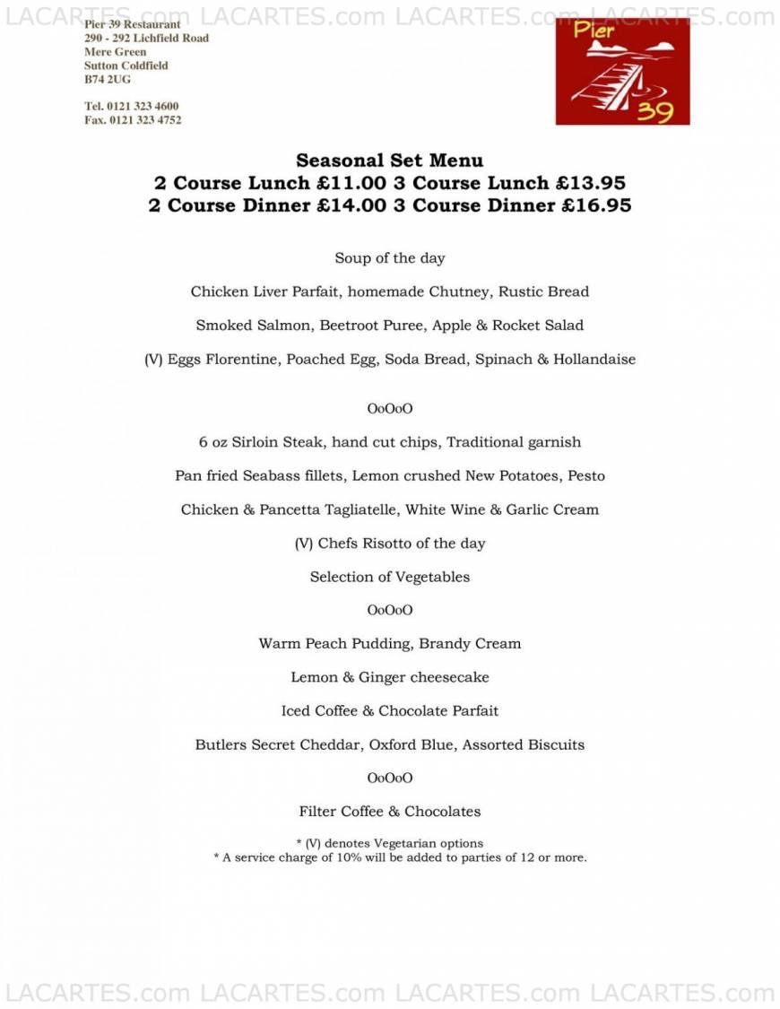  Pricelists of Pier 39 Restaurant 290 - 292 Lichfield Road Mere Green  - Photo 1 of 15