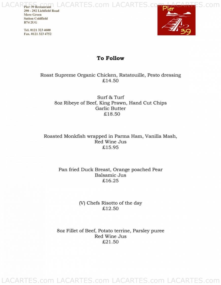  Pricelists of Pier 39 Restaurant 290 - 292 Lichfield Road Mere Green  - Photo 3 of 15