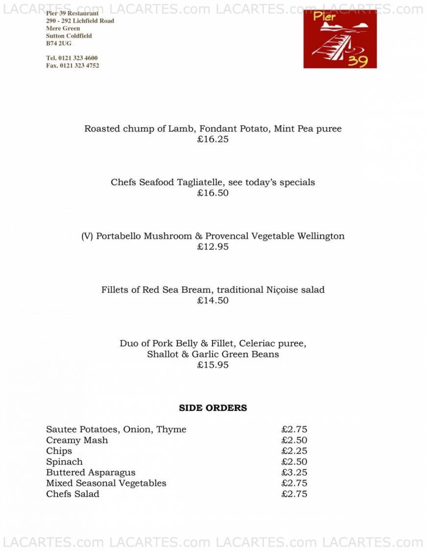  Pricelists of Pier 39 Restaurant 290 - 292 Lichfield Road Mere Green  - Photo 4 of 15