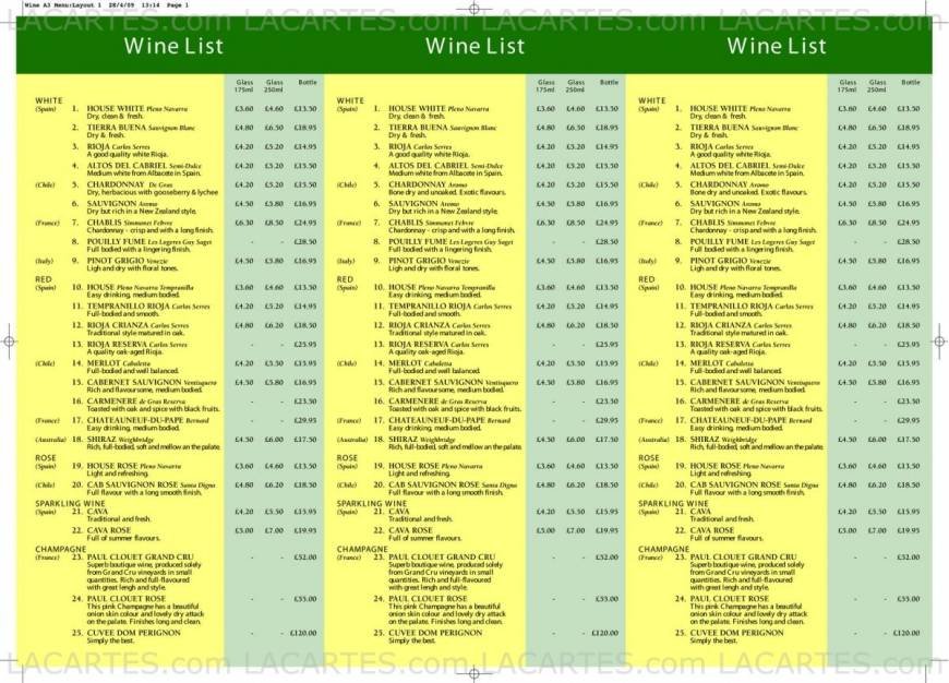  Pricelists of Pinchos Wine Bar and Tapas Restaurant  3A Baddow Road  - Photo 2 of 4
