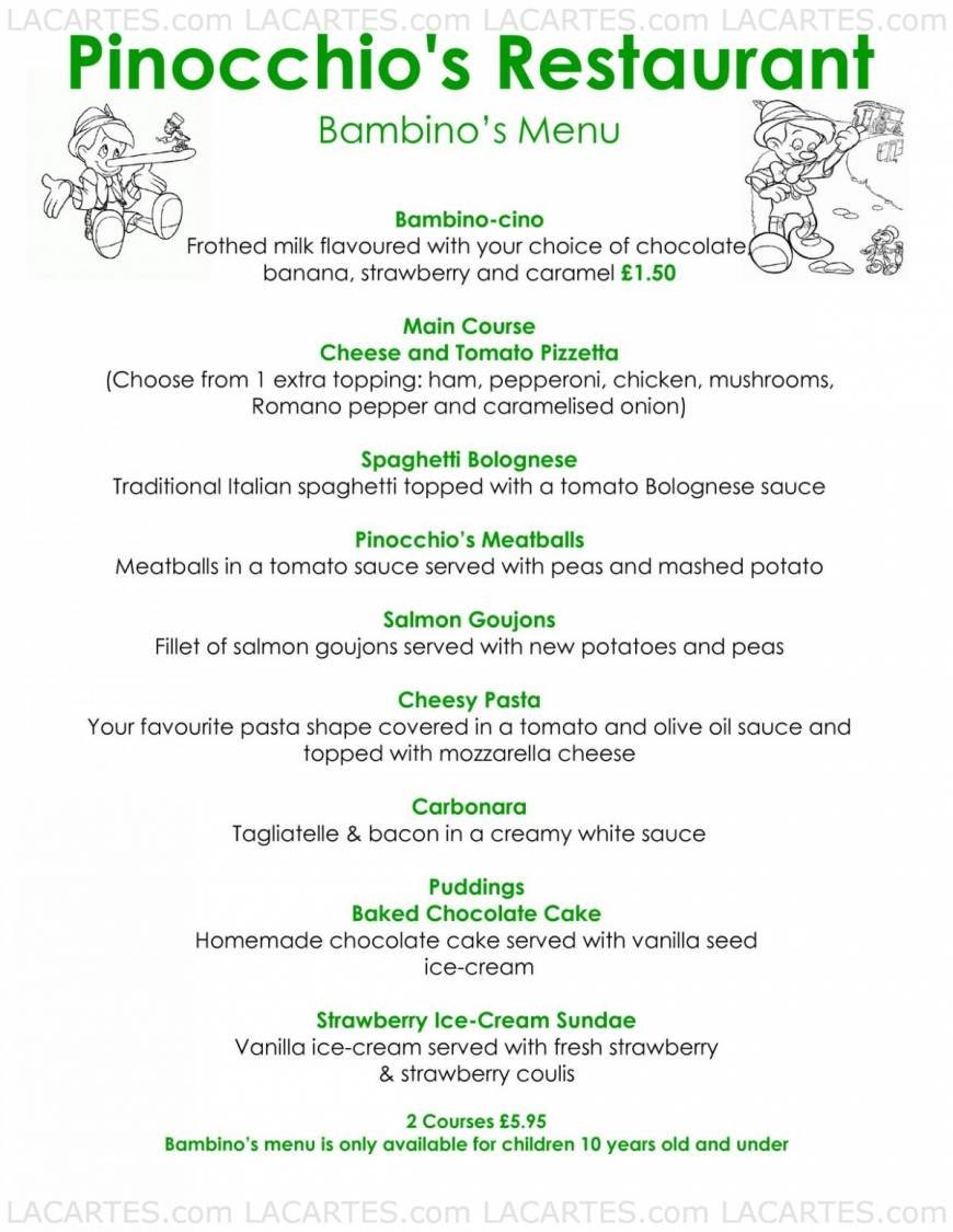  Pricelists of Pinocchios Restaurant 11 St Benedicts St  - Photo 7 of 11
