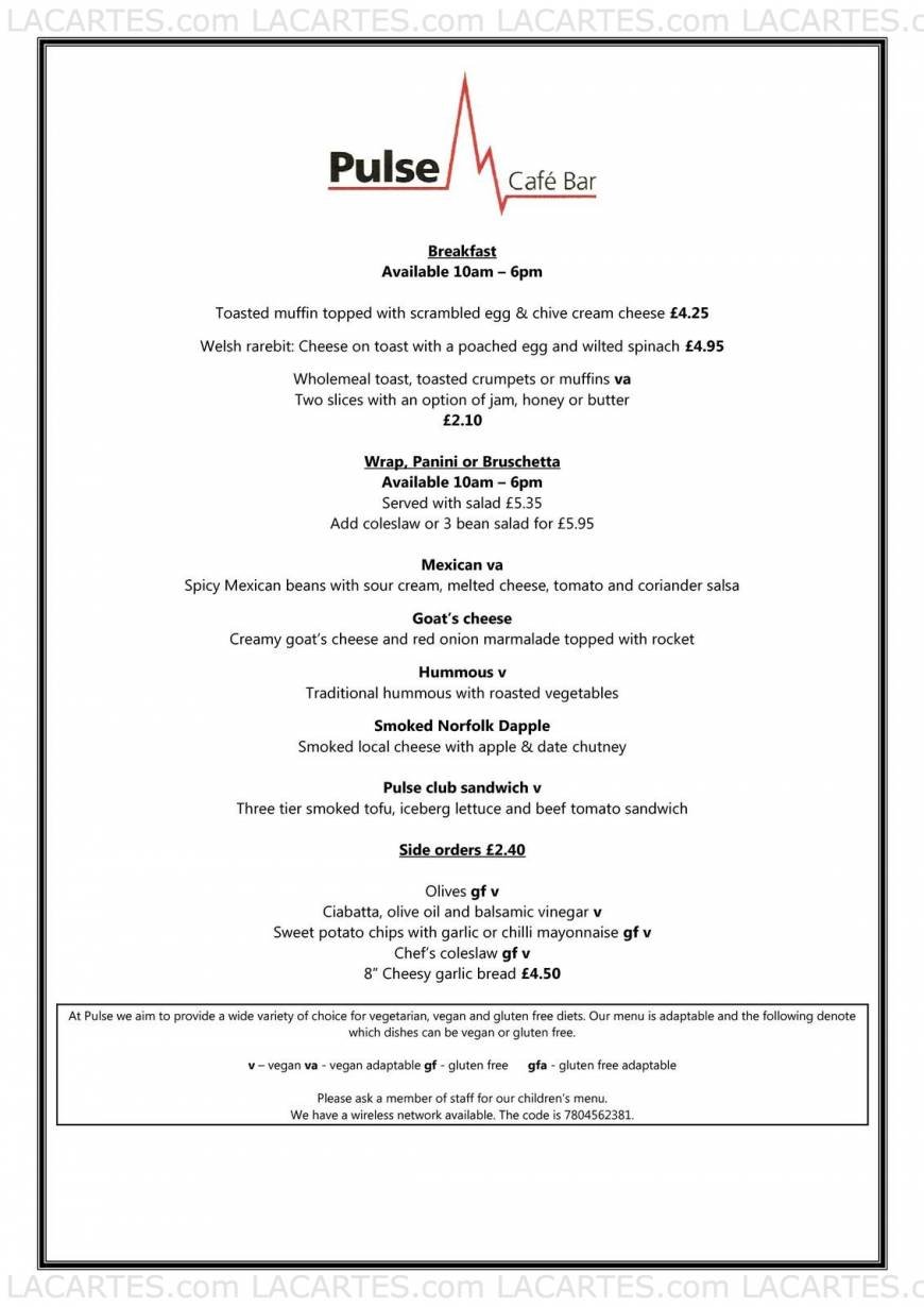  Pricelists of Pulse Cafe Bar The Old Fire Station Stables ,Labour in Vain Yard, Guildhall Hill - Photo 1 of 10