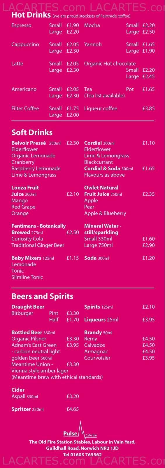  Pricelists of Pulse Cafe Bar The Old Fire Station Stables ,Labour in Vain Yard, Guildhall Hill - Photo 7 of 10