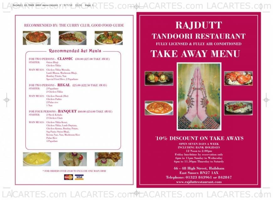  Pricelists of Rajdutt Restaurant 46/48 HIGH STREET   - Photo 1 of 2