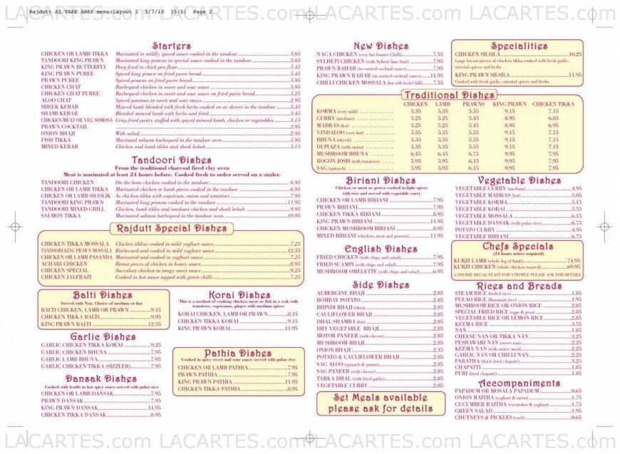  Pricelists of Rajdutt Restaurant 46/48 HIGH STREET   - Photo 2 of 2