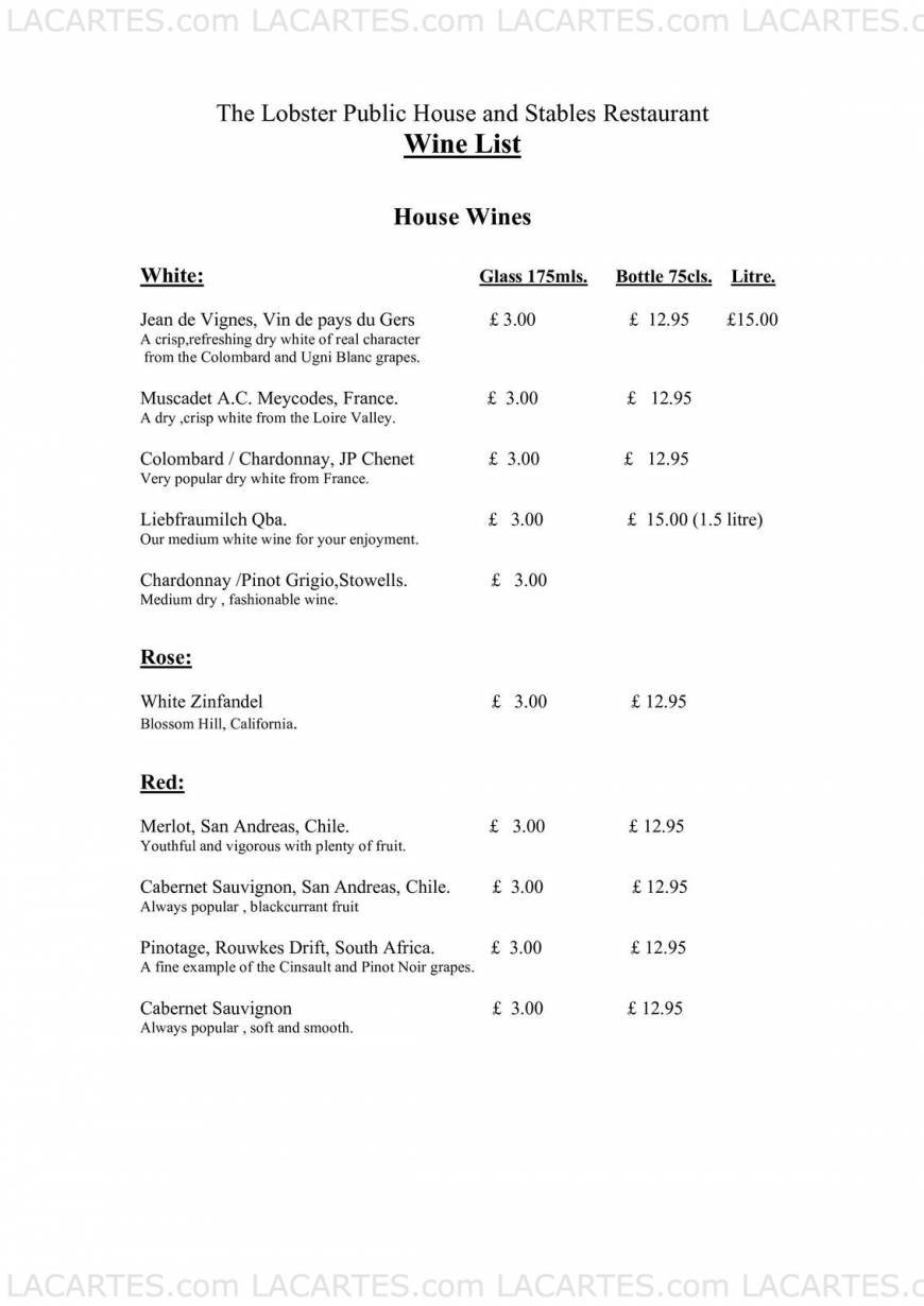  Pricelists of The Lobster Public House & Stables Restaurant 13 High Street - Photo 17 of 18
