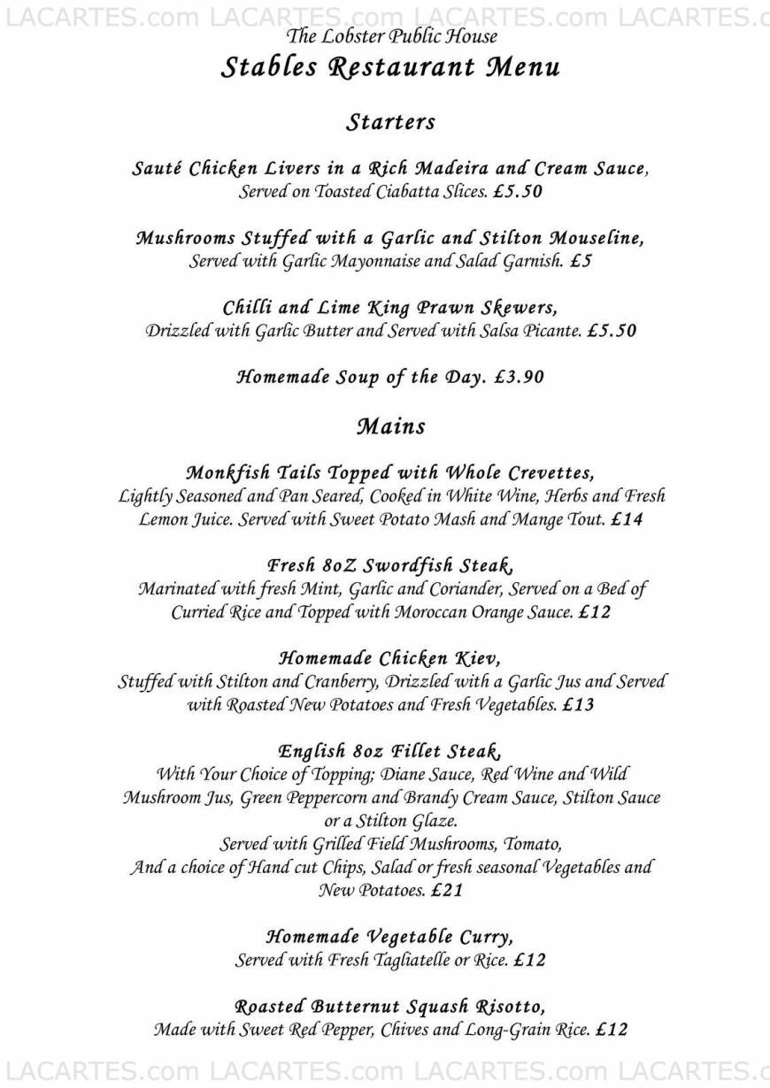  Pricelists of The Lobster Public House & Stables Restaurant 13 High Street - Photo 13 of 18